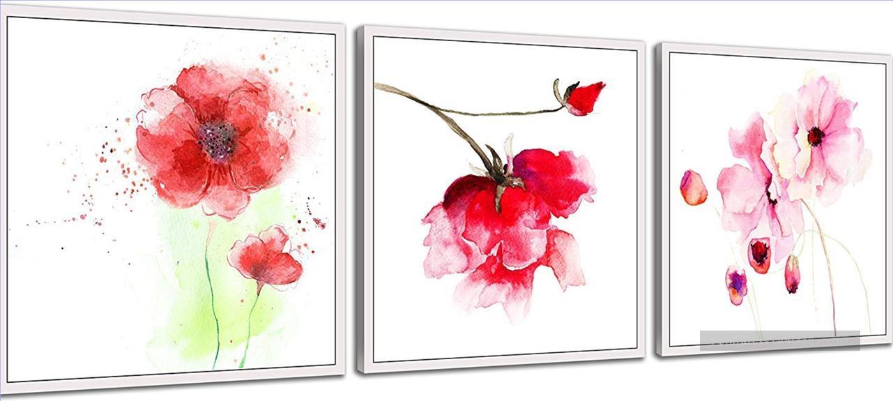 fleurs roses dans les panneaux de Set Peintures à l'huile